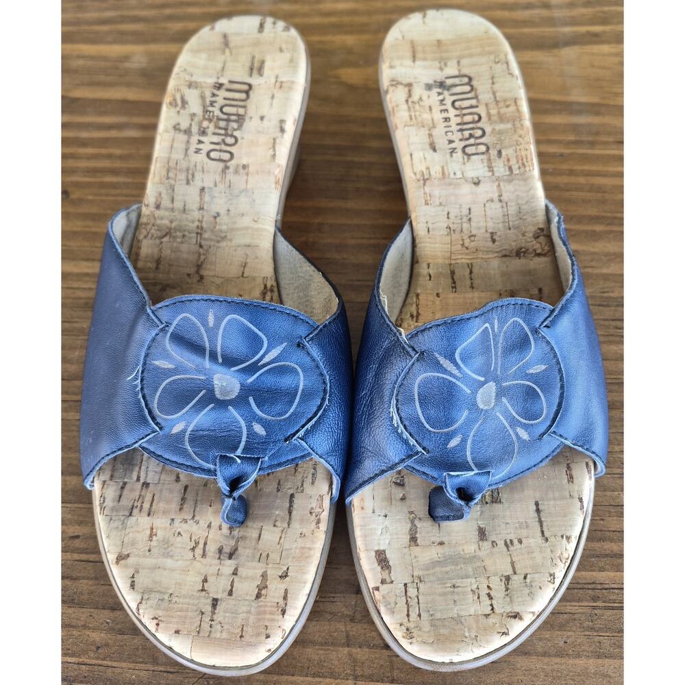 Munro American Thong Style Open-Toe Slides Sandals Navy Leather Size 7